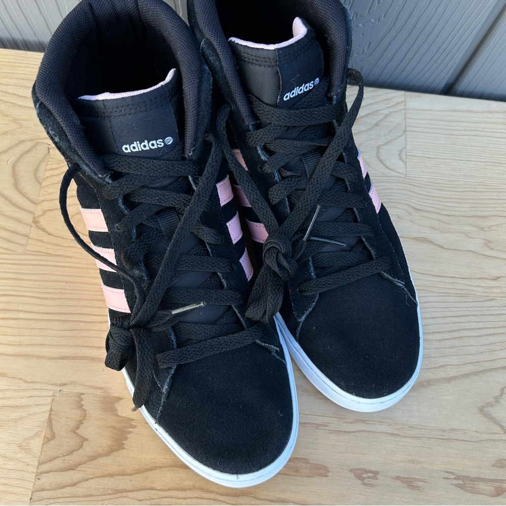 Adidas Neo Mid Shoes Black with Pink Stripes Women’s Size 8 Lace Up F39220 - Picture 5 of 9